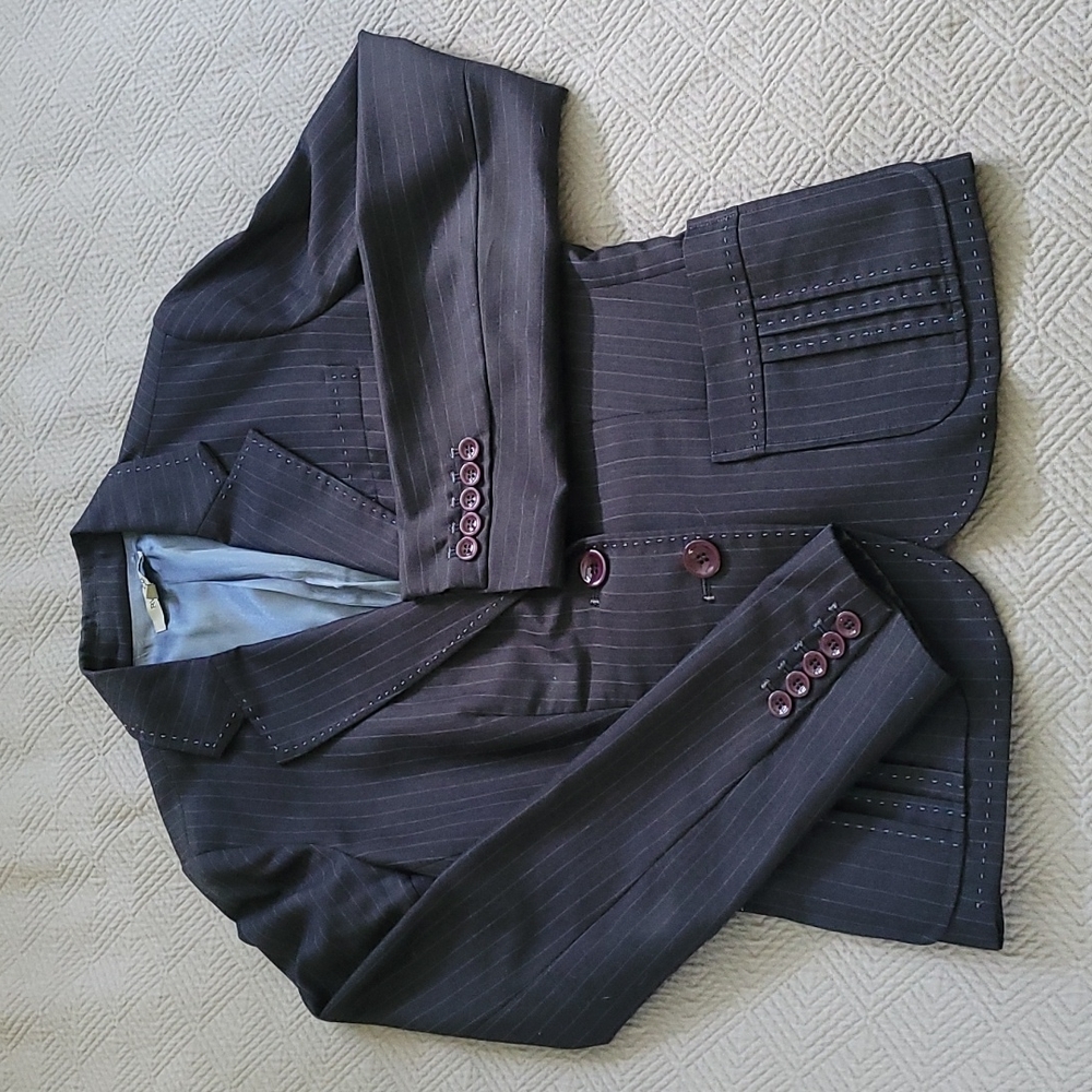 Women's pinstripe tailored navy blue blazer